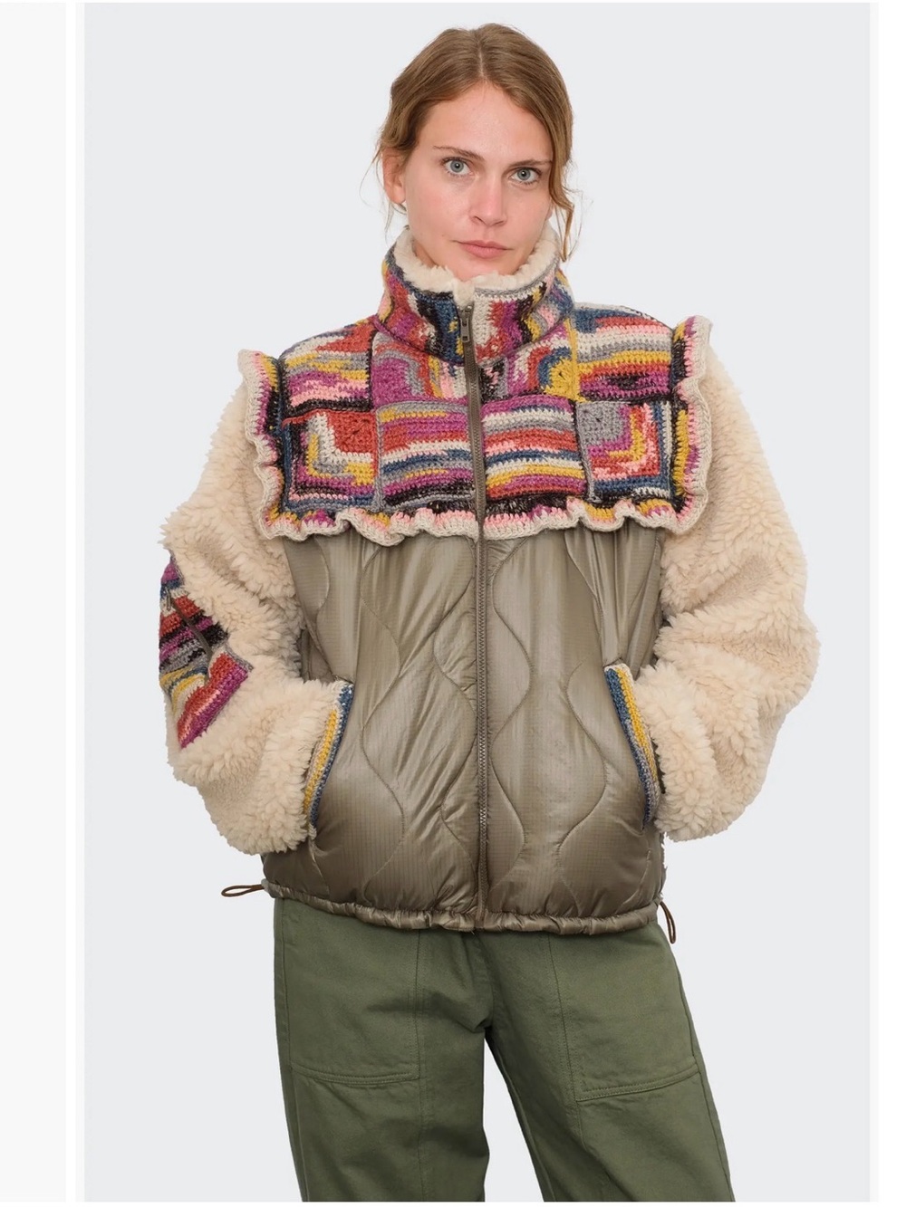 Women's Crochet Patchwork Fleece Jacket